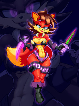 abs anthro armor big_breasts bikini_armor bra breasts brown_hair camel_toe clothing dagger dipstick_tail evil_grin female fur gloves green_eyes hair handwear legband markings melee_weapon red_body red_fur smile smug_grin solo spiked_bra spikes tail tail_markings thick_thighs unconvincing_armor underwear weapon wide_hips barely_sly archie_comics sega sonic_the_hedgehog_(archie) sonic_the_hedgehog_(comics) sonic_the_hedgehog_(series) fiona_fox canid canine fox mammal red_fox true_fox 3:4 hi_res