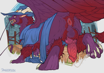 anus big_anus big_butt butt claws feathered_wings feathers feral fur genitals horn knot looking_at_viewer male penis pink_anus pink_knot pink_penis purple_body purple_fur raised_tail red_body red_fur solo tail teeth white_claws white_horn wings dangodragon mythology dragon furred_dragon furred_scalie mythological_creature mythological_scalie scalie absurd_res hi_res