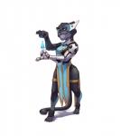 anthro black_body black_fur clothed clothing cosplay female fully_clothed fur headgear simple_background solo standing white_background bei_ju_luoxuan_wan blizzard_entertainment disney overwatch zootopia symmetra_(overwatch) felid jaguar mammal pantherine 2017 hi_res