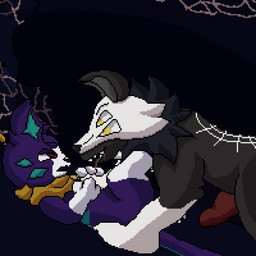 4_eyes animal_genitalia animal_penis black_body black_fur bodily_fluids canine_genitalia canine_penis drooling duo female feral fur genitals grey_body grey_fur imminent_rape imminent_sex knot knotted_penis lying male male/female multi_eye on_back penis pinned purple_body purple_fur red_eyes saliva struggling tail teeth tongue tongue_out white_body white_fur yellow_eyes lawealewd league_of_legends riot_games tencent battle_principal_yuumi spidog_(silphium) yuumi_(lol) canid canine domestic_cat felid feline felis mammal animated hi_res