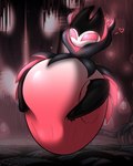 anthro black_body bottomwear clothed clothing diaper diaper_fetish feces full_diaper male red_eyes scatplay soiled soiled_diaper soiling solo unclean_diaper underwear used_diaper wearing_diaper diaperemiko hollow_knight team_cherry grimm_(hollow_knight) arthropod insect digital_media_(artwork) hi_res