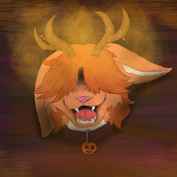 anthro antlers collar fangs food fruit holidays horn male plant pumpkin solo string_lights teeth sasparilla010 halloween jackalope lagomorph leporid mammal rabbit 1:1 headshot_portrait icon portrait