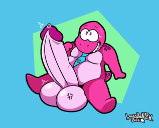 anthro balls big_balls big_penis bodily_fluids erection genital_fluids genitals huge_balls huge_penis humanoid_genitalia humanoid_penis hyper hyper_balls hyper_genitalia hyper_penis male nude penis simple_background smile solo tail text tuffthecat gameoverse glitch_productions gobbles_(gameoverse) dinosaur prehistoric_species reptile scalie 2026