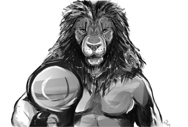 anthro clothing fingerless_gloves front_view gloves handwear holding_object looking_at_viewer male mane mouth_closed simple_background snout solo whisker_spots white_background deriaz felid lion mammal pantherine 2014 archived_source digital_drawing_(artwork) digital_media_(artwork) greyscale half-length_portrait monochrome portrait