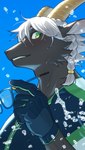 anthro black_body black_fur clothing eyewear fur glasses gloves green_eyes hair handwear holding_eyewear holding_glasses holding_object horn looking_at_viewer male solo white_hair yow lifewonders tokyo_afterschool_summoners tanngrisnir_(tas) bovid caprine goat mammal hi_res