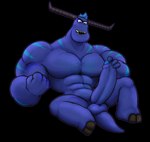 anthro balls big_penis blue_markings genitals hooves horn huge_penis humanoid_genitalia humanoid_penis male markings masturbation muscular muscular_male penis purple_body purple_skin solo tail gs disney monsters_at_work monsters_inc pixar tylor_tuskmon horned_humanoid humanoid monster alpha_channel