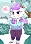 anthro blush breasts cleavage cleavage_cutout clothed clothing cutout female heart_symbol holly_(plant) hooves looking_at_viewer plant scarf snow solo wide_hips onibi animal_crossing nintendo diana_(animal_crossing) deer mammal absurd_res hi_res