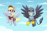 amber_eyes bag blonde_hair clothing derp_eyes duo eyes_closed feathered_wings feathers feet female feral hair hat headgear headwear hooves messenger_bag quadruped shirt talons toes topwear wings confetticakez friendship_is_magic hasbro my_little_pony mythology derpy_hooves_(mlp) gabby_(mlp) avian equid equine gryphon mammal mythological_avian mythological_creature mythological_equine pegasus absurd_res hi_res