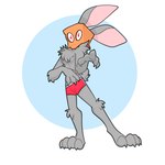 anthro briefs chest_tuft clothing fur grey_body grey_fur heart_eyes heart_symbol male paper_bag paper_bag_mask simple_background solo tuft underwear white_background xing1 lagomorph leporid mammal rabbit absurd_res hi_res