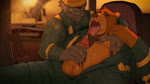 after_orgasm anthro anthro_on_anthro areola armor balls barazoku belly bodily_fluids brown_body brown_fur chest_fur construction_worker cum cum_in_mouth cum_in_own_mouth cum_in_self cum_inside cum_on_face cum_on_own_face cum_on_self duo ear_piercing erection eyebrows facial_piercing fur genital_fluids genitals grey_body grey_fur handjob hard_hat headgear helmet humanoid_genitalia humanoid_penis intraspecies male male/male moan nipples nose_piercing nose_ring open_mouth overweight overweight_male penile penis piercing ring_piercing septum_piercing septum_ring sex smile teeth tongue tongue_out unprofessional_behavior heishairy sound_warning bear canid canine canis mammal wolf 16:9 2023 2d_animation animated digital_media_(artwork) loop short_playtime sound webm widescreen