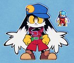 anthro belt black_body black_fur blue_background clothing fingers fist footwear fur gloves handwear looking_at_viewer male serious simple_background solo sprite vacant_stare yellow_clothing yellow_eyes yellow_gloves yellow_handwear lumspark bandai_namco klonoa_(series) pac-man_(series) klonoa pac-man domestic_cat felid feline felis mammal 2023