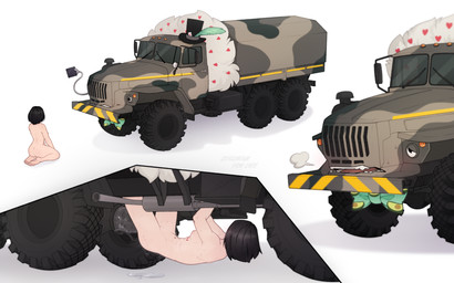 avocado black_hair bodily_fluids bow_tie breasts breath camo card clothing condom cylinder duo feathers female food fruit fur hair hat headgear headwear heart_symbol machine male male/female open_mouth plant sex sexual_barrier_device simple_background teeth tire truck vehicle white_background zegzagun dire_machine dire_vehicle human living_machine living_vehicle mammal 16:10 absurd_res comic hi_res widescreen