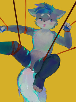 anthro biped blep blue_hair bodily_fluids butt cum cum_on_butt featureless_crotch fur genital_fluids grey_body grey_fur hair kemono male nude_anthro nude_male null shota slim_anthro slim_male solo spread_legs spreading submissive submissive_anthro submissive_male text tongue tongue_out white_body white_fur young young_anthro young_male fur_alasky canid canine canis domestic_dog husky mammal nordic_sled_dog spitz 2024 3:4 absurd_res english_text hi_res