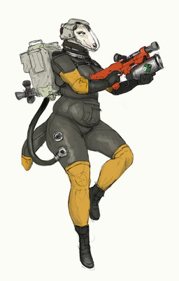 anthro armor backpack boots clothed clothing female footwear furgonomic_headwear furgonomics gun headgear helmet holding_gun holding_object holding_ranged_weapon holding_tool holding_weapon ranged_weapon science_fiction shoes simple_background slightly_chubby slightly_chubby_anthro slightly_chubby_female solo spacesuit tools tube visor weapon white_background cettus amelie_(cettus) borzoi canid canine canis domestic_dog hunting_dog mammal sighthound 2021 hi_res