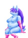 anthro belly belly_jiggle blue_body blue_fur breast_jiggle breasts featureless_breasts female fur hair hand_on_belly hand_on_breast hand_on_hair hand_on_leg hand_on_thigh jiggling long_hair navel overweight overweight_anthro overweight_female purple_eyes purple_hair simple_background solo thigh_jiggle white_background gittigiti canid canine mammal 3:4 animated digital_media_(artwork) loop pixel_(artwork) pixel_animation short_playtime