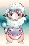 clothed clothing female fur pink_body pose simple_background smile solo standing tail text wide_hips wool_(fur) smokedsoul35 nintendo pokemon betty_sheep_(smokedsoul35) bovid caprine domestic_sheep flaaffy generation_2_pokemon mammal pokemon_(species) sheep 5:8 digital_media_(artwork) hi_res