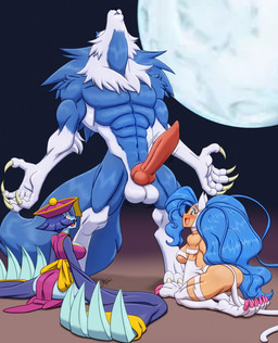 abs animal_genitalia animal_penis anthro asian_clothing awoo balls big_balls big_breasts big_butt big_penis blue_body blue_hair blue_skin blush bob_cut breasts bubble_butt butt canine_genitalia canine_penis chinese_clothing chinese_dress claws clothed clothed_female clothed_humanoid clothing dress east_asian_clothing erection female full_moon genitals green_eyes group hair happy hat headgear headwear howl huge_balls huge_penis in_awe kneeling larger_anthro larger_male long_hair male male/female moon muscular muscular_anthro muscular_male night nude_anthro nude_humanoid nude_male open_mouth outdoor_nudity pecs penis penis_awe pink_claws purple_hair red_eyes shocked short_hair sitting_on_feet size_difference smaller_female smaller_humanoid starry_eyes tan_body tan_skin thick_thighs throbbing throbbing_balls throbbing_penis trio wide_hips aeolus06 asian_mythology capcom chinese_mythology darkstalkers east_asian_mythology mythology felicia_(darkstalkers) hsien-ko_(darkstalkers) jon_talbain animal_humanoid canid canine cat_humanoid felid felid_humanoid feline feline_humanoid humanoid jiangshi mammal mammal_humanoid mythological_canine mythological_creature undead werecanid werecanine werecreature werewolf hi_res