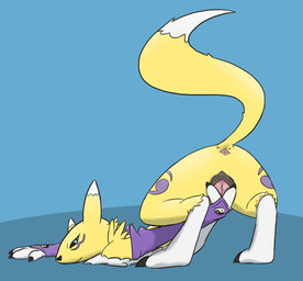 animal_genitalia animal_vulva anthro anus armwear armwear_only ass_up black_vulva blue_background bodily_fluids bridal_gauntlets bridal_gauntlets_only canine_genitalia canine_vulva clothing dipstick_ears dipstick_tail ear_markings female flat_chested genital_fluids genitals leg_markings markings mostly_nude multicolored_ears presenting presenting_vulva simple_background socks_(marking) solo spread_vulva spreading tail tail_markings vaginal_fluids vulva white_ear_tips white_tail_tip cap'n bandai_namco digimon canid canine digimon_(species) fox mammal renamon hi_res