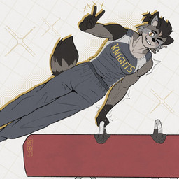 anthro biceps blush bodily_fluids clothing exercise gesture hand_gesture male muscular muscular_male one_eye_closed pecs shirt solo sweat tank_top topwear v_sign workout reddydoodle promises_to_keep hunter_(promises_to_keep) mammal procyonid raccoon hi_res