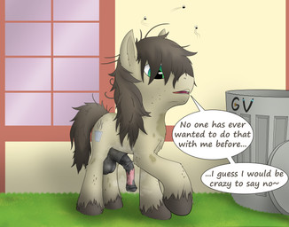 animal_genitalia animal_penis aroused brown_hair brown_hooves cutie_mark dirty dirty_cock dirty_fur embarrassed equine_genitalia equine_penis feral flies_for_smell genitals greasy_hair green_eyes hair hooves male messy_hair musk musky_penis outside penis ponyville smelly smelly_penis solo teeth text trash trash_can yellow_body yellow_teeth garyvice friendship_is_magic hasbro my_little_pony pigpen_(mlp) arthropod equid equine fly_(animal) horse insect mammal pony english_text hi_res