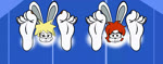 anthro big_feet colored_nails feet female foot_fetish huge_feet humanoid_feet laugh multiple_hands nails plantigrade soles tickle_torture tickling toes darkburst_(artist) frozarcold gg_(darkburst) mint_the_rabbit lagomorph leporid mammal rabbit animated no_sound short_playtime webm