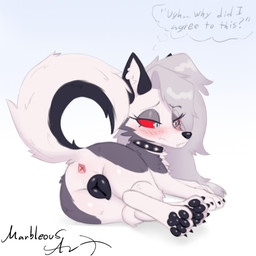 anatomically_correct anatomically_correct_anus anatomically_correct_genitalia anatomically_correct_vulva animal_genitalia animal_vulva anus arm_tuft big_butt black_body black_claws black_collar black_fur black_genitals black_nose black_pawpads black_tail black_vulva butt butt_tuft canine_ears canine_genitalia canine_teeth canine_vulva cheek_tuft chest_fur chest_tuft choker choker_only claws collar collar_only countershade_arms countershade_butt countershade_face countershade_fur countershade_legs countershade_tail countershade_torso countershading digitigrade embarrased_female embarrassed eyelashes facial_tuft fangs feet female female_feral feral fluffy fluffy_chest fluffy_tail fur genitals glistening glistening_anus glistening_body glistening_butt glistening_eyelids glistening_eyes glistening_genitalia glistening_pawpads glistening_vulva gradient_background grey_body grey_eyelids grey_eyes grey_fur grey_hair hair inner_ear_fluff innie_vulva jewelry leg_tuft long_eyelashes lying multicolored_body multicolored_butt multicolored_fur multicolored_tail neck_tuft necklace necklace_only nervous nude on_side pawpads paws pink_anus plump_labia presenting presenting_anus presenting_hindquarters presenting_vulva quadruped raised_tail rear_view red_sclera shoulder_tuft shy simple_background snout solo spiked_choker spiked_collar spikes tail tail_tuft teeth thick_thighs thigh_tuft toes tuft two_tone_body two_tone_butt two_tone_fur vulva white_background white_body white_butt white_fur white_inner_ear white_inner_ear_fluff white_legs white_paws white_tail conditional_dnp marbleous hellaverse helluva_boss mythology loona_(helluva_boss) canid canid_demon canine canis demon hellhound mammal mythological_canine mythological_creature