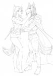 anthro breasts cape clothed clothing duo female femme_fatale knife male male/female skimpy smile sirus the_sake_ninja canid canine canis fox mammal wolf 2014 black_and_white hi_res monochrome