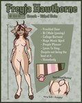 anthro antlers border breasts butt female fluffy genitals green_border hooves horn multiple_piercings navel piercing pussy smile solo tattoo text frenhm ethel_cain spotify freyja_(frenhm) deer mammal english_text hi_res model_sheet