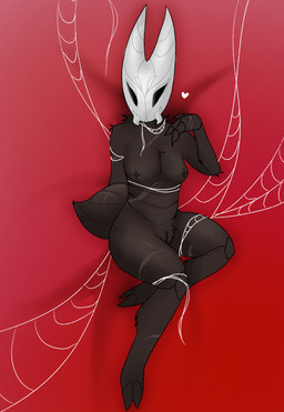 anthro arthropod_webbing breasts facial_markings female genitals head_markings markings mask mask_(marking) pillow pubes solo vulva wearing_mask violetfieldz hollow_knight_(franchise) team_cherry hornet_(hollow_knight) arachnid arthropod spider absurd_res hi_res