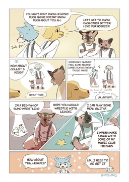 anthro crossed_arms electric_guitar group guitar male musical_instrument playing_guitar playing_music plucked_string_instrument simple_background speech_bubble star string_instrument sumo text buttscord beastars collot_(beastars) durham_(beastars) jack_(beastars) legoshi_(beastars) miguno_(beastars) voss_(beastars) bird_dog canid canine canis coyote domestic_dog fennec_fox fox herding_dog hunting_dog hyena labrador mammal old_english_sheepdog pastoral_dog retriever sheepdog spotted_hyena true_fox wolf absurd_res colored comic english_text hi_res