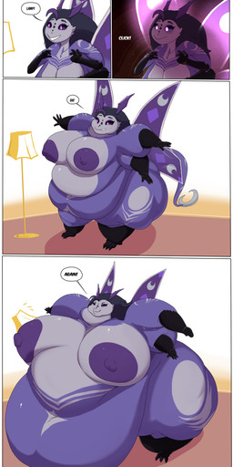 3_toes 4_arms 4_fingers 4_panel_comic 4_wings anthro areola belly belly_expansion big_areola big_belly big_breasts black_feet black_hands black_sclera black_text breast_expansion breasts dialogue expansion feet female female_anthro fingers fur glowing glowing_eyes glowing_wings huge_areola huge_belly huge_breasts hyper hyper_belly hyper_breasts lamp moon_pattern multi_arm multi_limb multi_wing nipples nude nude_anthro nude_female obese obese_anthro obese_female overweight overweight_anthro overweight_female purple_areola purple_body purple_eyes purple_fur purple_nipples purple_wings simple_background solo speech_bubble text toes weight_gain white_background white_body white_breasts white_fur white_speech_bubble wings jessesmash32 octavia_darkstar_(davjo) arthropod insect lepidopteran moth absurd_res comic english_text hi_res