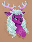 alternate_species antlers blue_eyes blue_hair braided_hair female feral fur hair horn iridescent iridescent_antlers multicolored_hair purple_body purple_fur sparkling_antlers two_tone_hair white_hair anoraknr hasbro mlp_g5 my_little_pony opaline_(mlp) deer mammal 3:4 hi_res