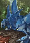 2_claws angry antennae_(anatomy) black_eyes blue_body blue_wings claws dirt feral fighting_pose forest horn leaf male plant pose solo tree wings yellow_sclera tessy nintendo pokemon arthropod beetle generation_2_pokemon heracross insect pokemon_(species) 2019 hi_res male_(lore)