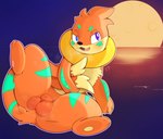 animal_genitalia anthro balls blush full_moon genitals looking_at_viewer male moon one_leg_up orange_body raised_leg sheath solo thewizardstick nintendo pokemon buizel generation_4_pokemon pokemon_(species) hi_res