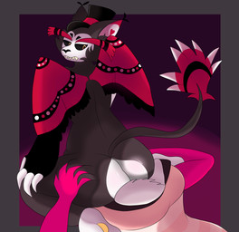 anthro butt butt_focus butt_squish clothing duo face_on_butt fur male male/male squeezing squish topwear wings limunada hazbin_hotel hellaverse angel_dust husk_(hazbin_hotel) arachnid arthropod demon domestic_cat felid feline felis mammal absurd_res hi_res