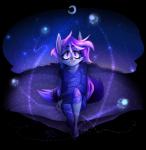 2017 anthro canid canine clothed clothing dreamkeepers faustisse fox fur grey_body grey_fur hair mammal miri_rodgers night purple_eyes purple_hair smile solo the_wayward_astronomer
