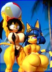 anthro areola big_butt bikini_thong biped blue_hair breasts butt clothed clothing duo eyelashes female hair huge_butt looking_back one-piece_swimsuit pupils sling_bikini swimwear thick_thighs yellow_body tahlian animal_crossing nintendo sega sonic_the_fighters sonic_the_hedgehog_(series) ankha_(animal_crossing) honey_the_cat domestic_cat felid feline felis mammal 2024 3d_(artwork) absurd_res digital_media_(artwork) hi_res