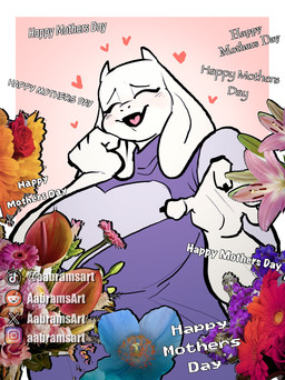 2_horns 4_fingers abstract_background anthro big_breasts big_ears breasts claws clothed clothed_female clothing eyelashes eyes_closed female finger_claws fingers floppy_ears flower fur holidays horn huge_breasts instagram_logo long_ears mature_anthro mature_female open_mouth open_smile papyrus_(font) plant purple_clothing purple_robe reddit_logo robe smile solo text tiktok_logo white_body white_fur x_logo aabramsart instagram mother's_day reddit tiktok undertale undertale_(series) x_(social_media) toriel boss_monster_(undertale) bovid caprine goat mammal 2026 artist_name digital_drawing_(artwork) digital_media_(artwork) english_text hi_res impact_(font) mixed_media watermark