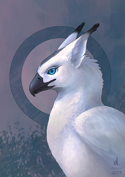 ambiguous_gender beak black_beak blue_eyes blue_sclera detailed_background feathered_wings feathers feral fur solo white_body white_ears white_feathers white_fur white_wings wings year dschunai avian bird 2017 digital_media_(artwork)