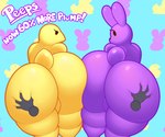 2019 acstlu ambiguous_gender anthro anthrofied ass_to_ass avian belly big_belly big_butt biped bird butt butt_grab butt_squish candy canid canine clothing curvy_figure deep_skin dessert digital_media_(artwork) disembodied_hand duo_focus english_text female female/ambiguous food food_creature fox grope group hand_on_butt huge_butt huge_hips lagomorph leporid looking_back mammal nude overweight overweight_ambiguous peeps phursie rabbit rear_view squish standing text thick_thighs voluptuous wide_hips