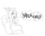 anthro burp_cloud burp_fetish burping female horn long_tongue open_mouth solo tongue grindavikbydaylight grinda_goat bovid caprine goat mammal 5:4 monochrome trans_(lore) trans_woman_(lore)