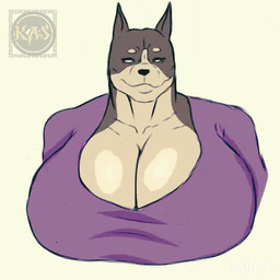 anthro big_breasts breasts clothing female huge_breasts married married_woman muscular muscular_anthro shirt smile solo topwear ketandslaycomics minnie_(ketandslaycomics) canid canine canis domestic_dog mammal pit_bull 1:1 animated animated_gif half-length_portrait low_res portrait short_playtime watermark