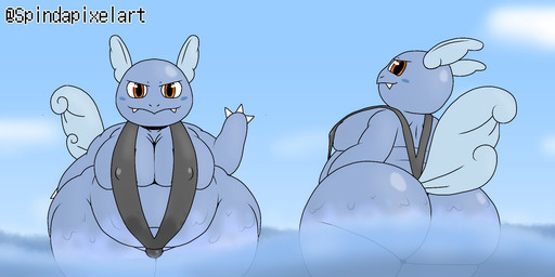 anthro belly big_butt bikini biped blue_body brown_eyes bulge butt clothing cloud femboy front_and_back front_view genitals huge_butt huge_thighs looking_at_viewer looking_back looking_back_at_viewer male micropenis navel nipple_outline one-piece_swimsuit outside overweight overweight_male penis raised_tail rear_view sky sling_bikini small_penis solo swimwear tail thick_thighs two-piece_swimsuit water wide_hips axoarts nintendo pokemon fan_character generation_1_pokemon pokemon_(species) wartortle 2022 2:1 character_request hi_res