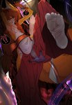 anthro bdsm biped bondage bound feet female fingering fingering_partner fur genitals hair humanoid_feet orange_body orange_fur plantigrade pussy raised_leg sex soles teeth kantan canid canine fox mammal absurd_res censored hi_res