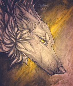 ambiguous_gender feral solo yellow_eyes volinfer canid canine canis mammal wolf 2015 absurd_res headshot_portrait hi_res portrait traditional_media_(artwork)