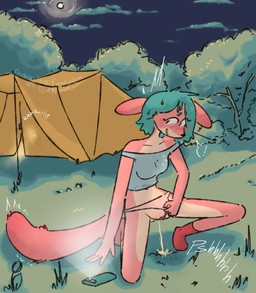 alarmed blue_hair blush bodily_fluids breasts clothed clothing clothing_aside cloud cloudy_sky detailed_background electronics embarrassed eyelashes female female_peeing fingers flashlight footwear genital_fluids genitals grass hair kneeling light looking_back moon moonlight navel night on_grass on_ground onomatopoeia outside panties panties_aside partially_clothed peeing phone phone_flash plant sitting sitting_on_ground sky smile socks solo sound_effects sweat sweatdrop tail tent text topwear tree twitching_tail underwear underwear_aside urine urine_on_ground urine_stream vulva watersports djannetur julie_(funkybun) mammal rodent sciurid tree_squirrel 2024 digital_media_(artwork) hi_res watermark