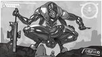 4_arms balls crouching erection genitals glans glistening glistening_balls glistening_body glistening_genitalia glistening_glans glistening_penis holding_object holding_weapon humanoid_genitalia humanoid_penis machine male multi_arm multi_limb penis solo spread_legs spreading thick_thighs weapon borisalien endless_space_2 craver robot 16:9 2021 hi_res monochrome widescreen