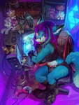 anthro biped femboy gaming gaming_chair male pawpads paws playing_video_game solo oselotti copyright_request nyaaa_foxx canid canine fox mammal absurd_res hi_res