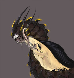 black_body black_claws black_fur black_mane black_markings bodily_fluids brown_body claws duo eyeless feral french_kissing fur hug kissing licking licking_tongue male male/male mane markings quadruped saliva saliva_on_tongue sharp_teeth spikes teeth teratophilia tongue tongue_out yellow_body yellow_eyes yellow_fur yellow_glow firael mythology eri_rosso(character) koul_erdeshaz(character) dragon furred_dragon furred_scalie monster mythological_creature mythological_scalie scalie worm absurd_res hi_res