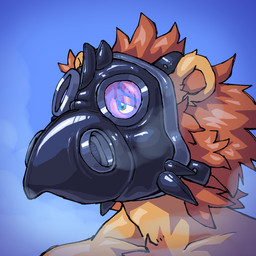 animal_mask anthro beak_mask bedroom_eyes black_latex breath chest_tuft collarbone fur gas_mask gas_mask_only inner_ear_fluff latex lenses male mane mask mask_only narrowed_eyes nude red_mane seductive solo steam tan_body tan_fur tuft woozy a_guy_somewhere alder_(shanghaiohmy) felid lion mammal pantherine 1:1 colored digital_drawing_(artwork) digital_media_(artwork) headshot_portrait hi_res portrait